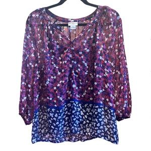 LIZ CLAIBORNE • Multi-Print 3/4 Sleeve Sheer Top w/ Camisole • Large Petite